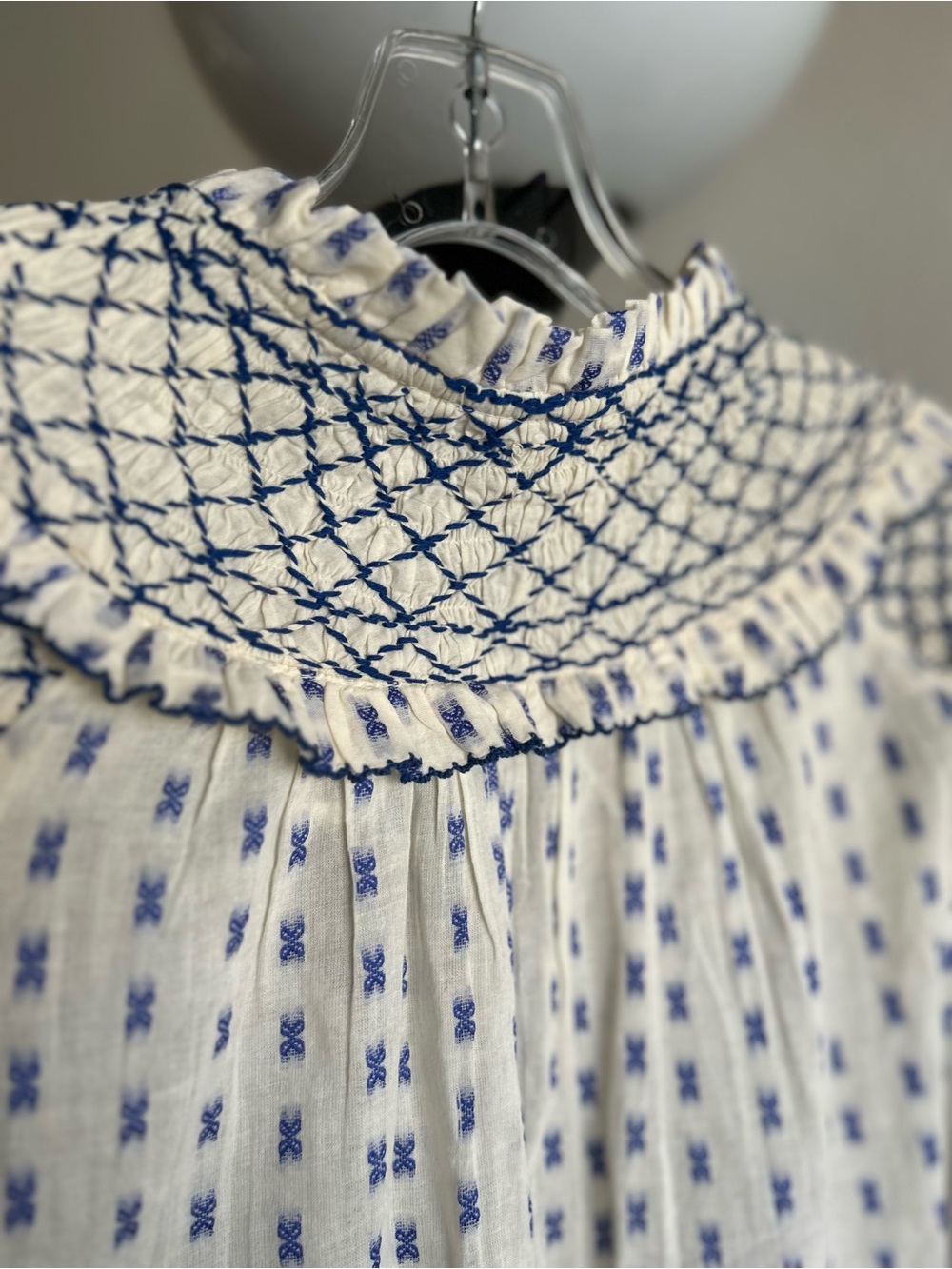 Pilcro White Cotton Blouse with Blue Embroidery - Picture 8 of 10